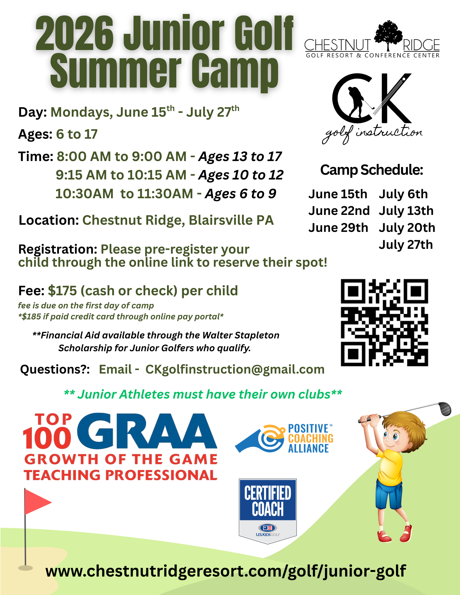 2026 Chestnut Ridge Junior Golf Summer Camp 8.5 x 11 in